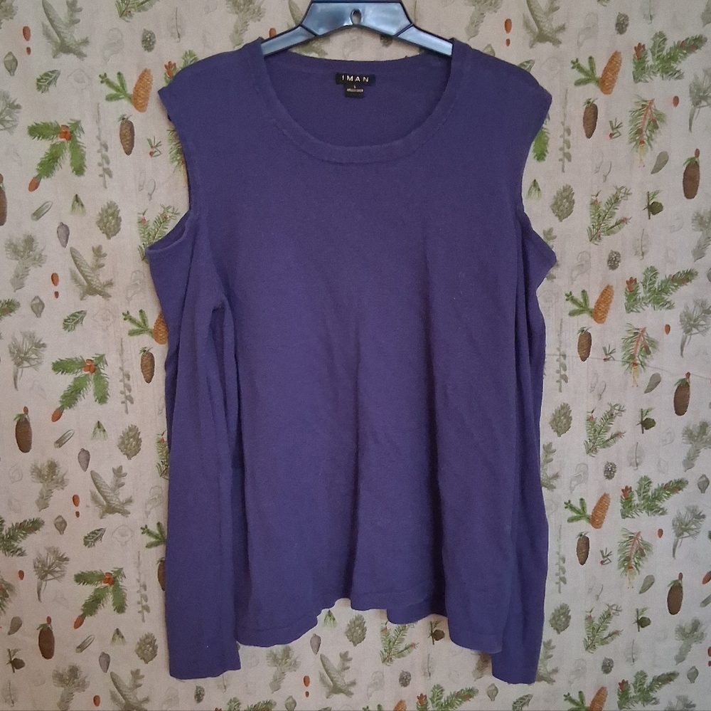IMAN Navy/Violet Cold Shoulder Sweater Size Large